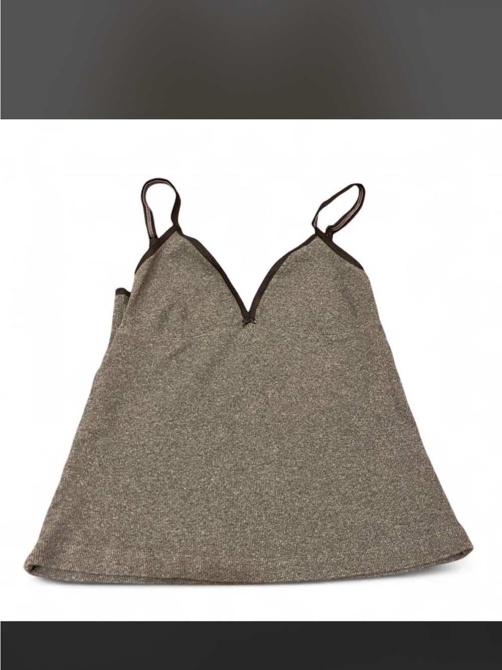 Brandy Melville Grey Tank Top V-Neck Cami with Black Contrast Trim